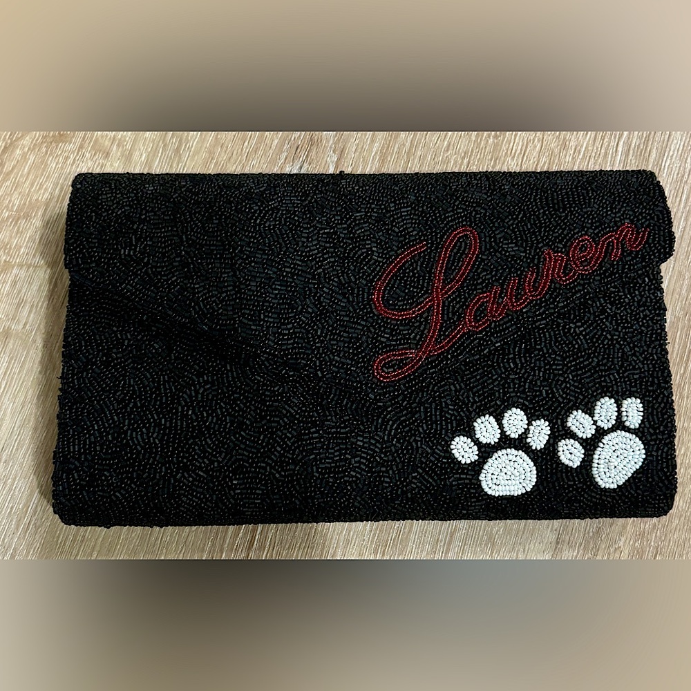 BN Custom Hand-Beaded Clutch with Dog Paws – Pawfect for Dog Lovers! 🐾